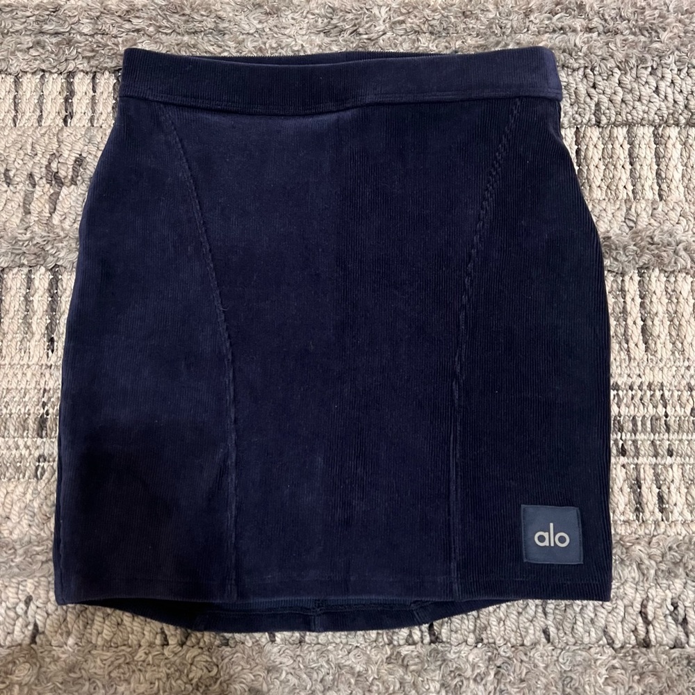 Alo Micro Corduroy Navy Blue Mini Skirt XS
